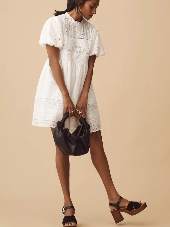 NWT Anthropologie Forever That Girl Puff-Sleeve Lace Mini Dress White L Large - Picture 3 of 8